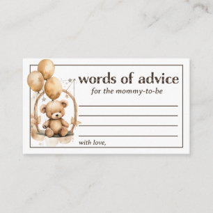 Woorden van advies Teddy Bear Baby shower Informatiekaartje