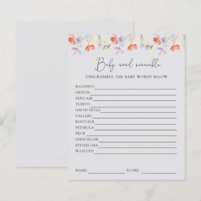 Woorden van wilde bloemen door elkaar | Baby Showe (Voorkant / Achterkant)