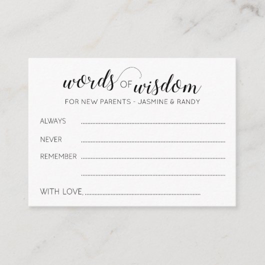 Woorden van Wisdom Baby shower New Parents Advice Advieskaart (Voorkant)