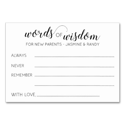 Woorden van Wisdom Baby shower New Parents Advice Kaart (Voorkant)