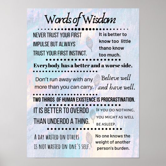 Woorden van Wisdom citeert Poster (Voorkant)