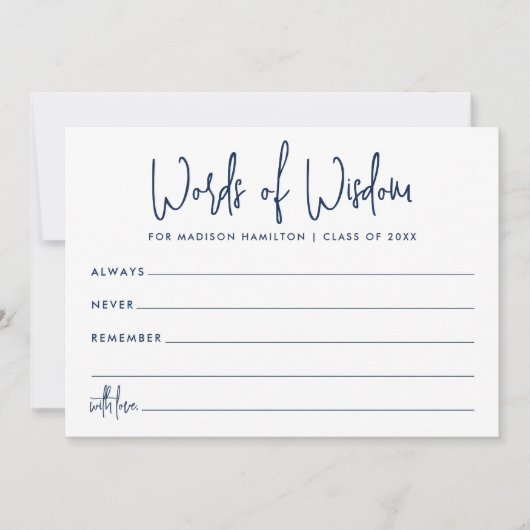 Woorden van Wisdom Navy Afstuderen Advies Kaarten (Voorkant)