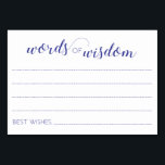 Woorden van Wisdom Navy Blue Wedding Advies Kaarte Kaart<br><div class="desc">Deze elegante marineblauwe Woorden van Wijsheid-kaarten zijn de perfecte aanvulling op uw trouwreceptie of bruids- / trouwdouche. Deze kaarten zijn een geweldig alternatief voor een traditioneel gastenboek.</div>