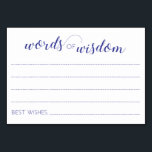 Woorden van Wisdom Navy Blue Wedding Advies Kaarte Kaart<br><div class="desc">Deze elegante marineblauwe Woorden van Wijsheid-kaarten zijn de perfecte aanvulling op uw trouwreceptie of bruids- / trouwdouche. Deze kaarten zijn een geweldig alternatief voor een traditioneel gastenboek.</div>