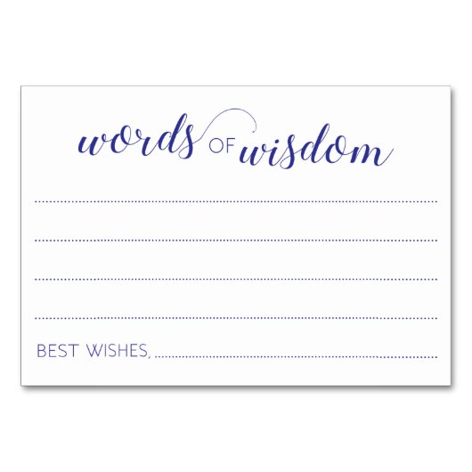 Woorden van Wisdom Navy Blue Wedding Advies Kaarte Kaart (Voorkant)