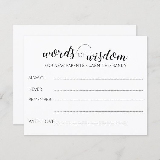 Woorden van Wisdom New Parents Advice Baby shower (Voorkant / Achterkant)