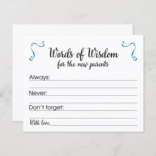 Woorden van Wisdom Ouderschap Advice Baby shower (Voorkant / Achterkant)
