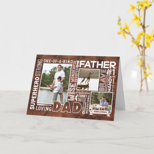 Woorden voor #1 Pap Happy Vaderdag Photo Collage Kaart (Gele Bloem)