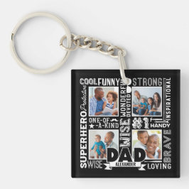 Woorden voor #1 Pap Vaderdag Foto Collage Black  Sleutelhanger