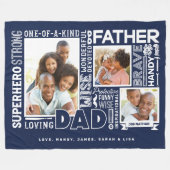 Woorden voor de #1 pap Vaderdag Foto Collage Navy Fleece Deken (Voorkant (Horizontaal))