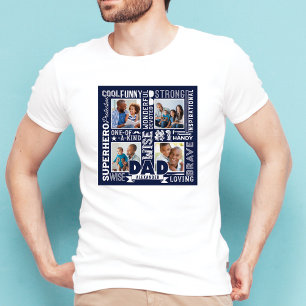 Woorden voor de #1 pap Vaderdag Foto Collage Navy T-shirt