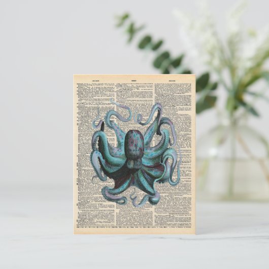  woordenboek Art Blue Ocean Octopus Briefkaart (Staand voorkant)