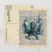  woordenboek Art Blue Ocean Octopus Briefkaart (Voorkant / Achterkant)