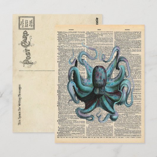  woordenboek Art Blue Ocean Octopus Briefkaart (Voorkant / Achterkant)