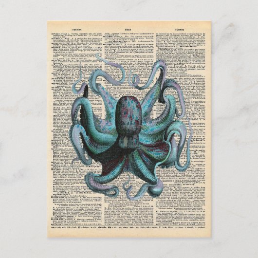  woordenboek Art Blue Ocean Octopus Briefkaart (Voorkant)