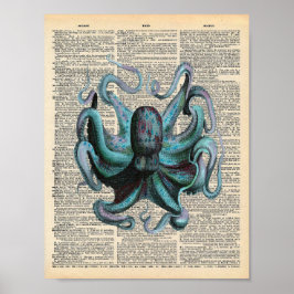  woordenboek Art Blue Ocean Octopus Poster