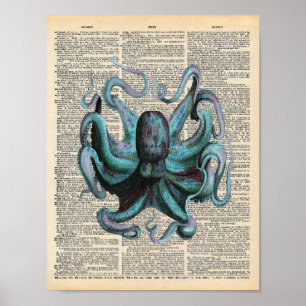  woordenboek Art Blue Ocean Octopus Poster
