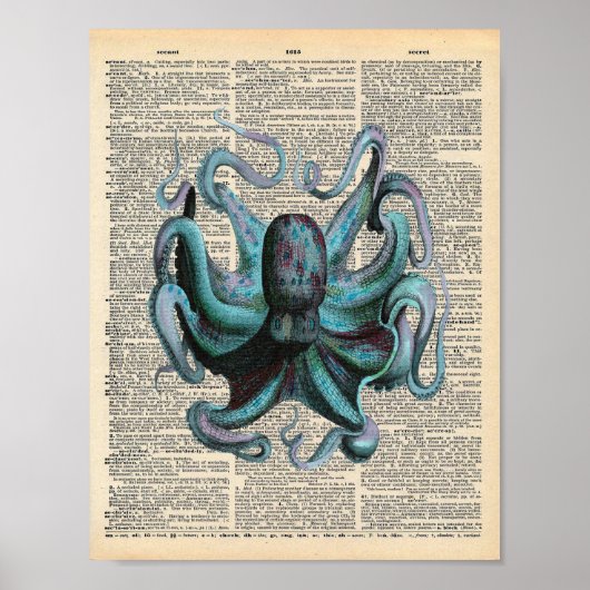  woordenboek Art Blue Ocean Octopus Poster (Voorkant)