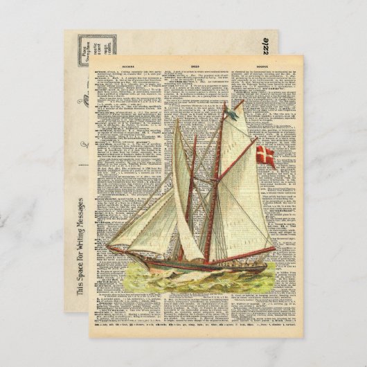  woordenboek Art Nautical Sailboot op oceaan Briefkaart (Voorkant / Achterkant)