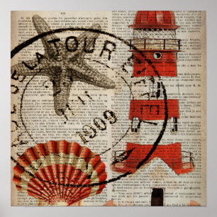 woordenboek print kunst kustvuurtoren van seashell