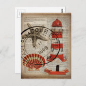 woordenboek print kunst kustvuurtoren van seashell briefkaart (Voorkant / Achterkant)