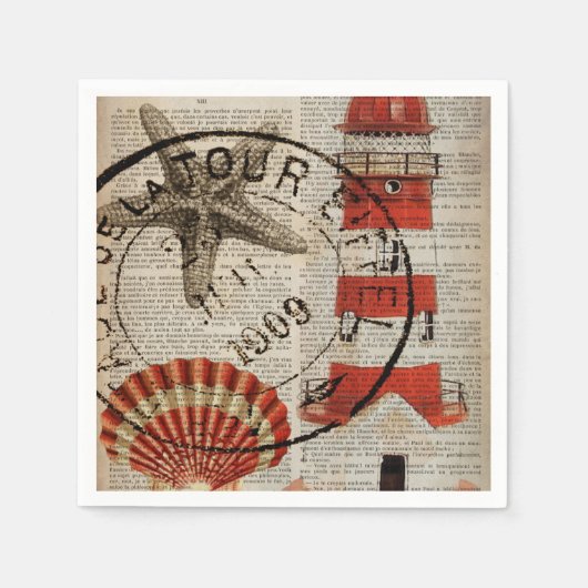 woordenboek print kunst kustvuurtoren van seashell servet (Voorkant)
