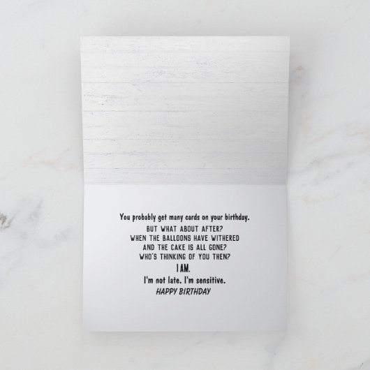 Woordenboekdefinitie voor late verjaardag kaart (Binnen)