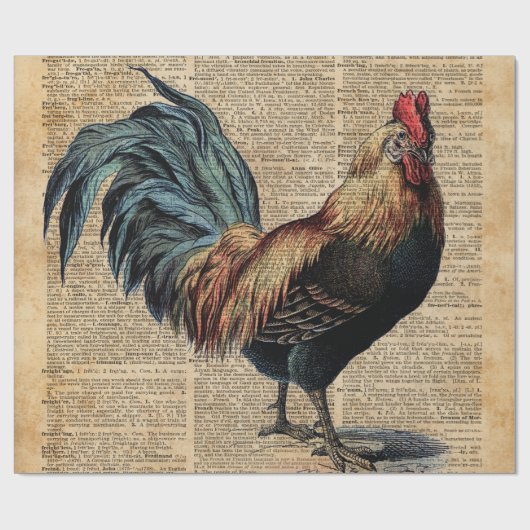woordenboekpagina Cottage Rooster Cadeaupapier (Vlak)