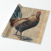 woordenboekpagina Cottage Rooster Cadeaupapier (Uitgerold)