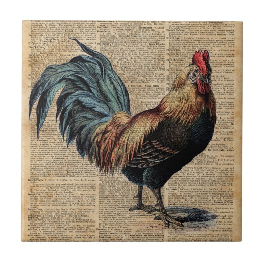  woordenboekpagina Cottage Rooster Tegeltje (Voorkant)