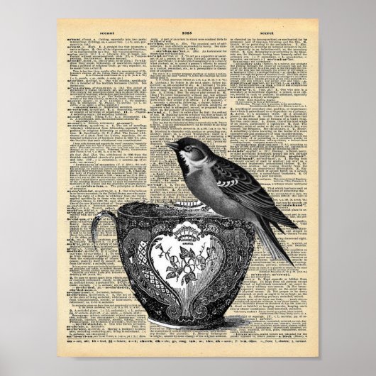  woordenboekpagina met vogel en teacup poster (Voorkant)