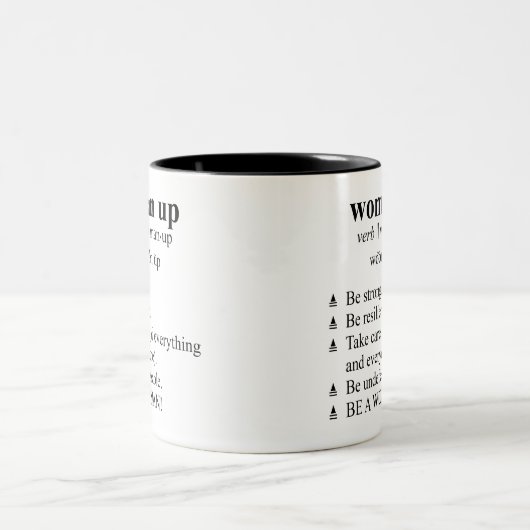 Woordenboekstijldefinitie "vrouw omhoog" Mok (Center)