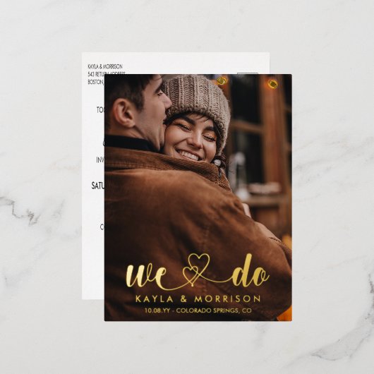 Woordengoed dat we met goud wedden folie uitnodiging briefkaart (Voorkant / Achterkant)