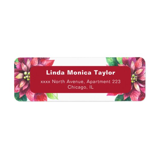 Woordenlabel voor postbezorgingsadres in Poinsetti Etiket (Voorkant)