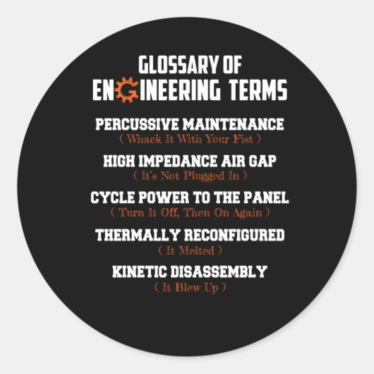 Woordenlijst van technische termen Engineer Defini Ronde Sticker (Voorkant)