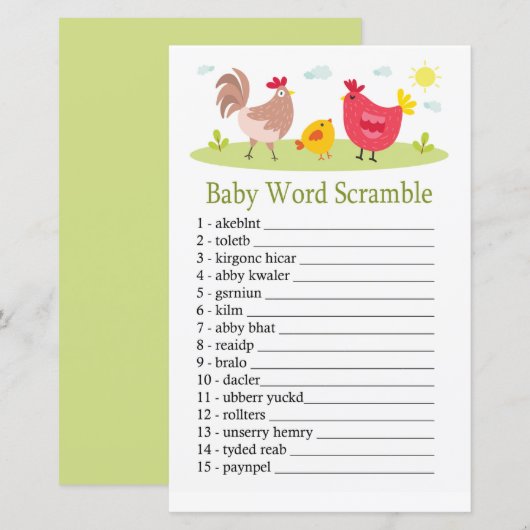 Woordenspel met kippen Baby (Voorkant / Achterkant)
