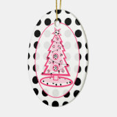 Woordenstip en roze kerstboomversiering keramisch ornament (Links)