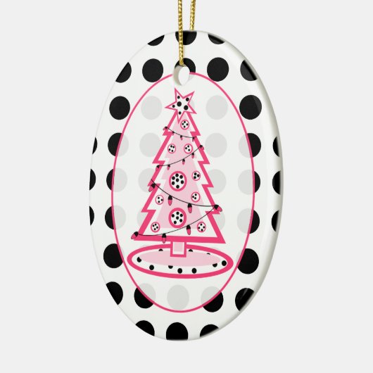 Woordenstip en roze kerstboomversiering keramisch ornament (Links)