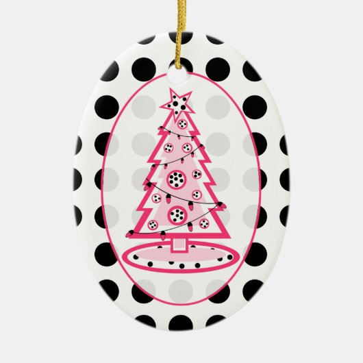 Woordenstip en roze kerstboomversiering keramisch ornament (Voorkant)