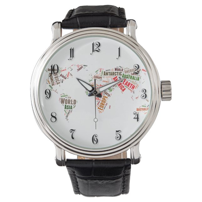Woordenwolk wereldkaart horloge (Voorkant)