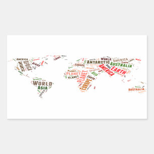 Woordenwolk wereldkaart rechthoekige sticker