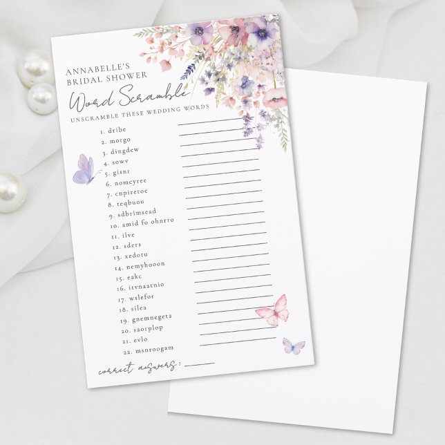 Woordpuzzel Vlinder Wilde bloem Bruiloftssalon (Word Scramble Butterfly Wildflower Bridal Shower )