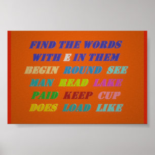 WOORDPUZZEL VOOR KLEINE KINDER LETTERS ORANJE BACK POSTER