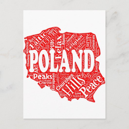 Woordwolk met Poolse termen in een vorm van Polen Briefkaart (Voorkant)
