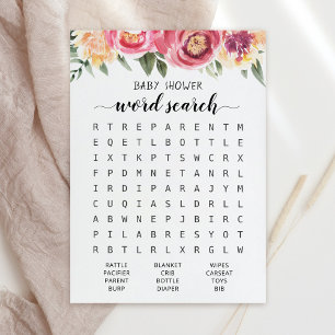 Woordzoeken Spel Baby shower party Kaart