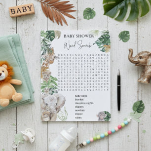 Woordzoeker Jungle Safari Dieren Baby Shower Notitieblok