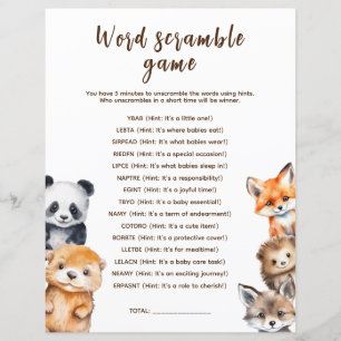 Woordzoekspel Bosdieren Baby Shower Spel