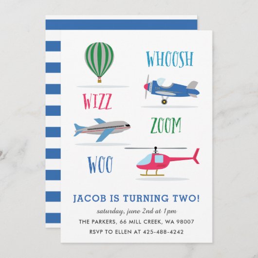 Woosh Vroom Woo Air Kind's verjaardagsfeestje Kaart (Voorkant / Achterkant)
