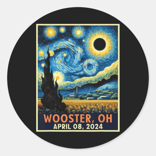 Wooster Ohio Totale Zonsverduistering 2024 Sterren Ronde Sticker (Voorkant)