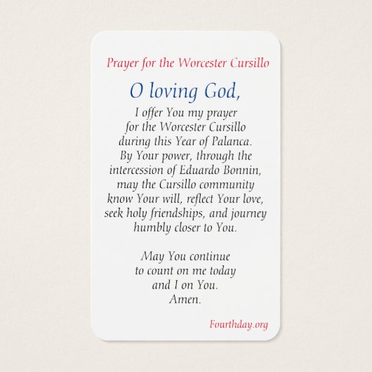 Worcester Cursillo Prayer Kaart (Achterkant)